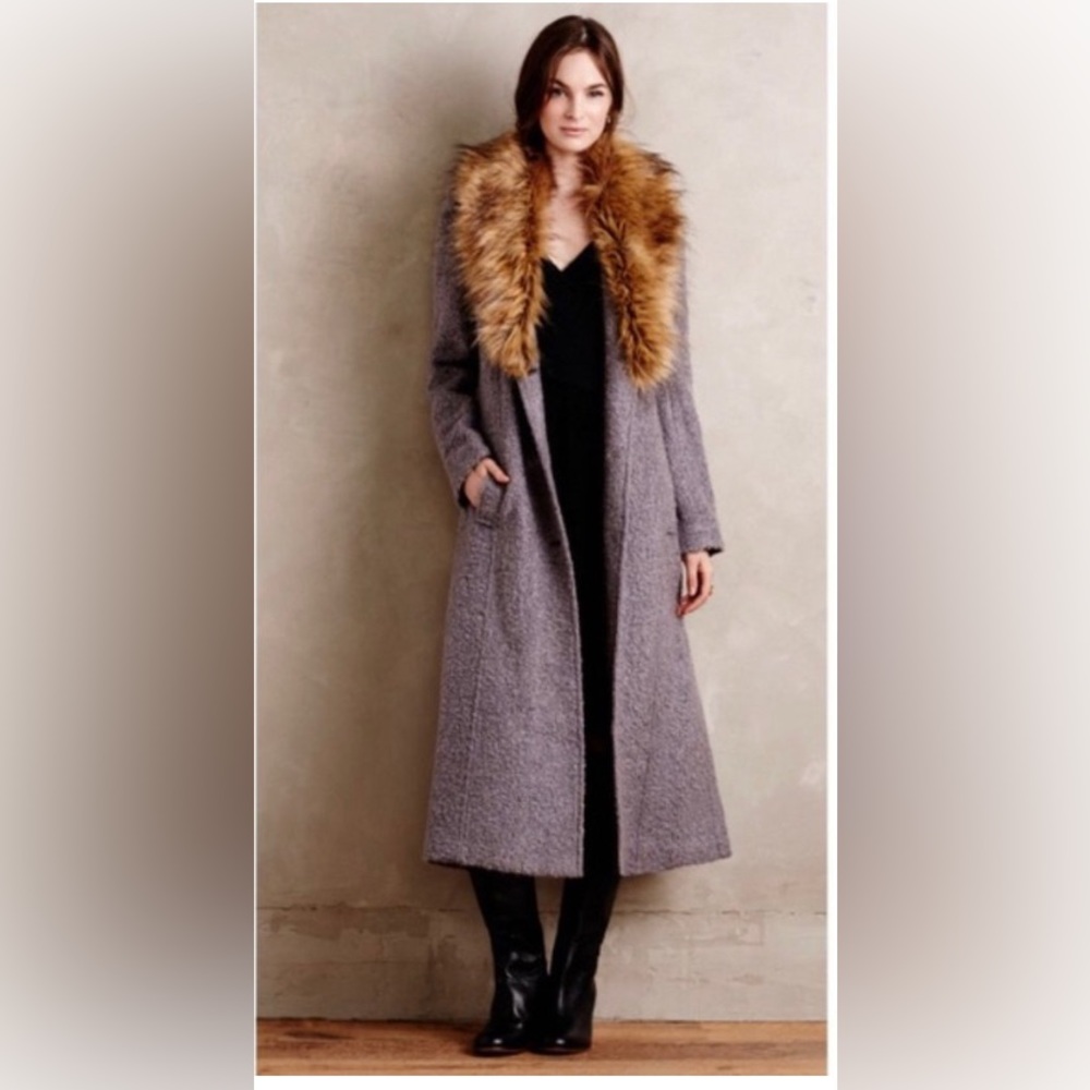 Anthropologie Elevensies Boucle Coat with Fur 6